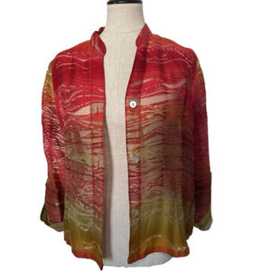 Ruby Rd. Sheer Button Front Adjustable 3/4 Sleeve Jacket